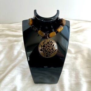 Vintage Tigers Eye and Bronze Statement Necklace